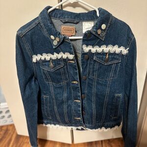 Upcycled Woman’s Denim Jacket with White Lace by Schmidt